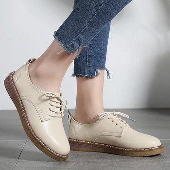 2023 Νέα γυναικεία παπούτσια Oxford Flats Casual παπούτσια Pu Δερμάτινα επαγγελματικά παπούτσια με στρογγυλή μύτη με επίπεδη τακούνι Κορεάτικα λευκά παπούτσια