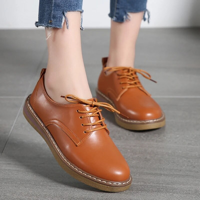 2023 Νέα γυναικεία παπούτσια Oxford Flats Casual παπούτσια Pu Δερμάτινα επαγγελματικά παπούτσια με στρογγυλή μύτη με επίπεδη τακούνι Κορεάτικα λευκά παπούτσια