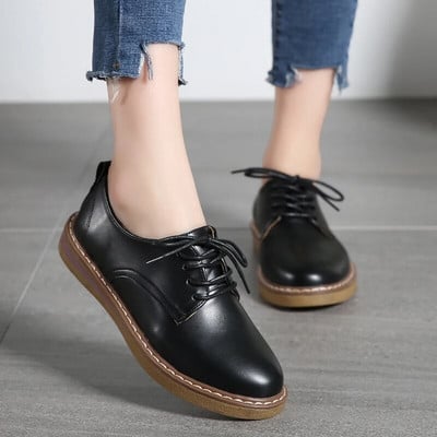 2023 Νέα γυναικεία παπούτσια Oxford Flats Casual παπούτσια Pu Δερμάτινα επαγγελματικά παπούτσια με στρογγυλή μύτη με επίπεδη τακούνι Κορεάτικα λευκά παπούτσια