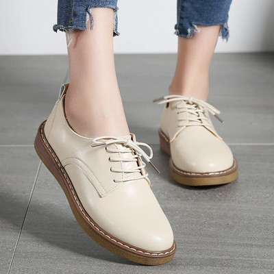 2023 Νέα γυναικεία παπούτσια Oxford Flats Casual παπούτσια Pu Δερμάτινα επαγγελματικά παπούτσια με στρογγυλή μύτη με επίπεδη τακούνι Κορεάτικα λευκά παπούτσια