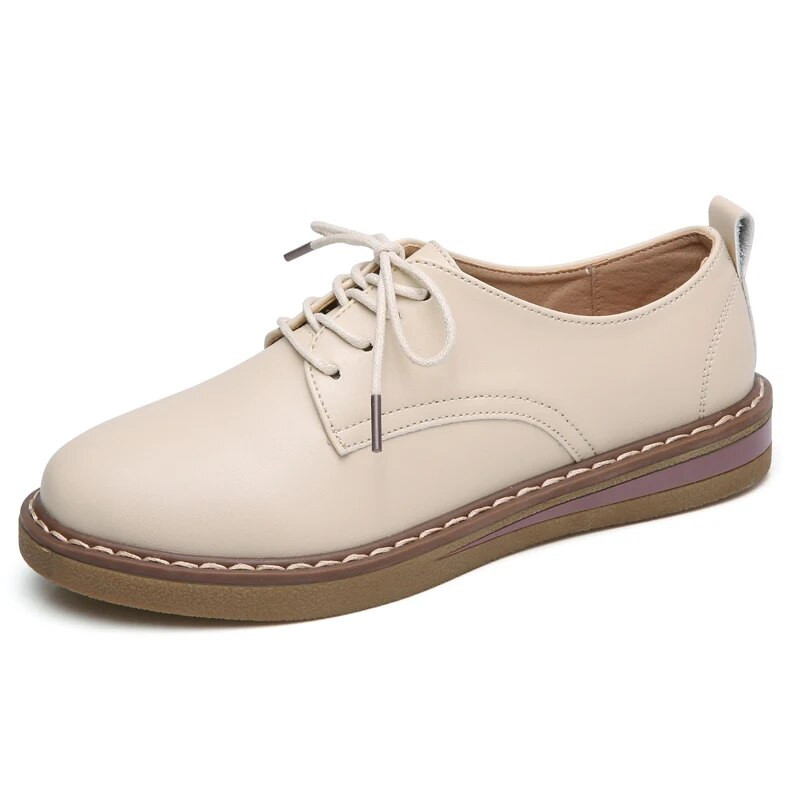 2023 Нови дамски обувки Оксфорд Обувки с равни обувки Ежедневни обувки с кръгли пръсти от изкуствена кожа Бизнес обувки с плосък ток Корейски бели обувки