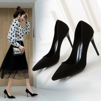 Дамски обувки 2023 Нови дамски помпи Велурени обувки на висок ток Модни офис обувки Стилетни парти обувки Дамски удобни дамски обувки на ток