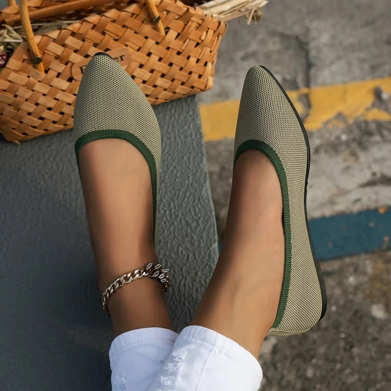 negiliai smailianosiais pirštais baleto plokščiapadžiai moteriški pavasario rudens žemai slydimo patogūs minkšto tinklelio plokščia megzta suknelė, moteriški batai 43