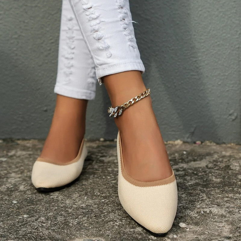 negiliai smailianosiais pirštais baleto plokščiapadžiai moteriški pavasario rudens žemai slydimo patogūs minkšto tinklelio plokščia megzta suknelė, moteriški batai 43