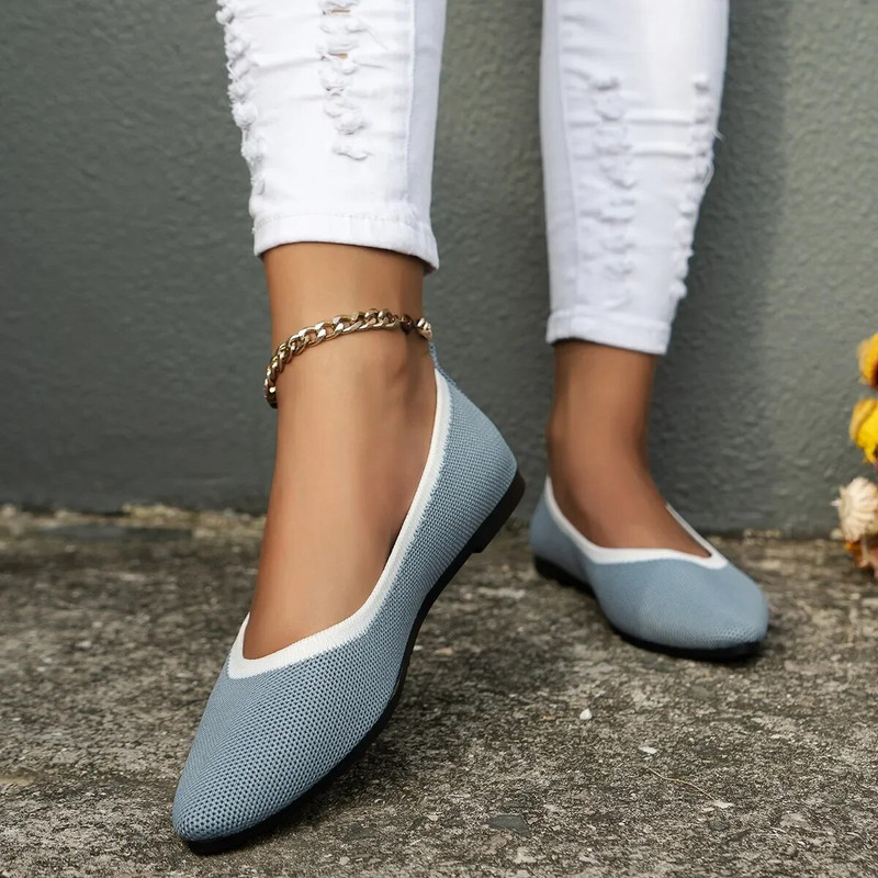 negiliai smailianosiais pirštais baleto plokščiapadžiai moteriški pavasario rudens žemai slydimo patogūs minkšto tinklelio plokščia megzta suknelė, moteriški batai 43