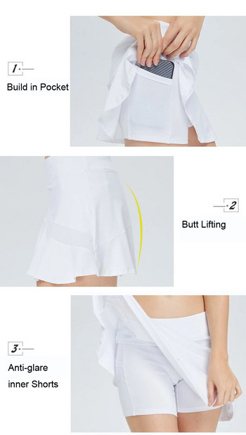 Γυναικεία αθλητική φούστα με ψηλή μέση τσέπη με αντιθαμβωτικό πλέγμα συνονθύλευμα χορού Yoga Golf Tennis Running Badminton Κοντή φούστα