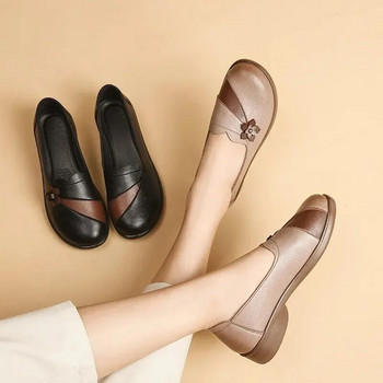 Пролет Есен Противоплъзгащи се обувки за мама Единични обувки с меко дъно За възрастни жени на средна възраст Удобни кожени млечни обувки с плоско дъно
