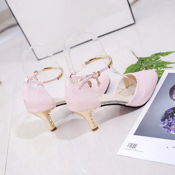 Дамска мода, висококачествени бели остри пръсти, каишка с катарама, каишка от изкуствена кожа, дамски ежедневни розови удобни обувки на висок ток G5776