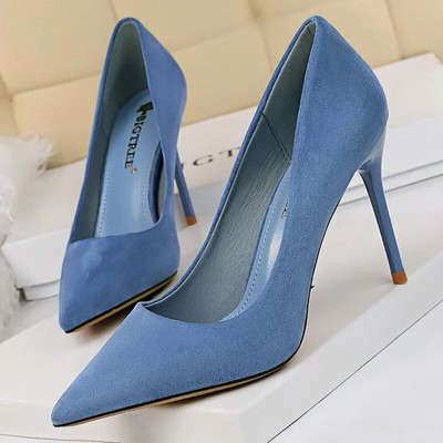 Γυναικείες γόβες 9 εκ. Stripper Flock Suede Plus Size Escarpins Lady Wedding Νυφικές γόβες Escarpins Πράσινα μπλε κίτρινα παπούτσια