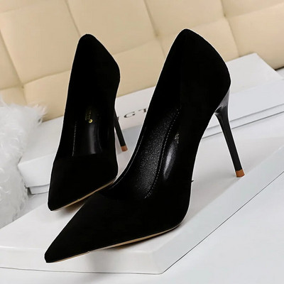 Γυναικείες γόβες 9 εκ. Stripper Flock Suede Plus Size Escarpins Lady Wedding Νυφικές γόβες Escarpins Πράσινα μπλε κίτρινα παπούτσια