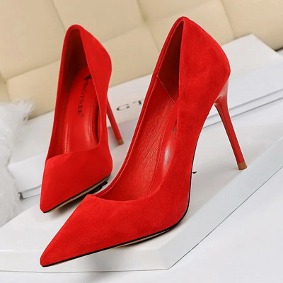 Γυναικείες γόβες 9 εκ. Stripper Flock Suede Plus Size Escarpins Lady Wedding Νυφικές γόβες Escarpins Πράσινα μπλε κίτρινα παπούτσια