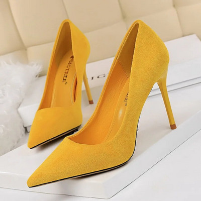 Γυναικείες γόβες 9 εκ. Stripper Flock Suede Plus Size Escarpins Lady Wedding Νυφικές γόβες Escarpins Πράσινα μπλε κίτρινα παπούτσια