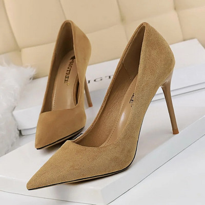 Γυναικείες γόβες 9 εκ. Stripper Flock Suede Plus Size Escarpins Lady Wedding Νυφικές γόβες Escarpins Πράσινα μπλε κίτρινα παπούτσια