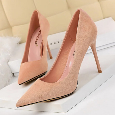 Γυναικείες γόβες 9 εκ. Stripper Flock Suede Plus Size Escarpins Lady Wedding Νυφικές γόβες Escarpins Πράσινα μπλε κίτρινα παπούτσια