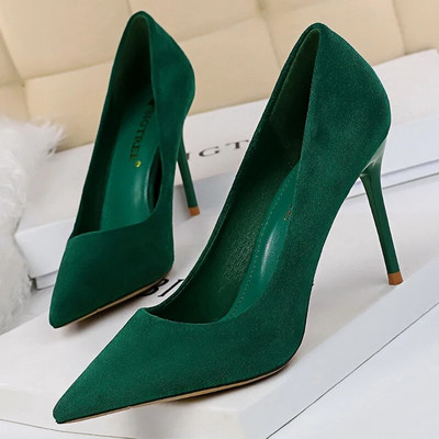 Γυναικείες γόβες 9 εκ. Stripper Flock Suede Plus Size Escarpins Lady Wedding Νυφικές γόβες Escarpins Πράσινα μπλε κίτρινα παπούτσια