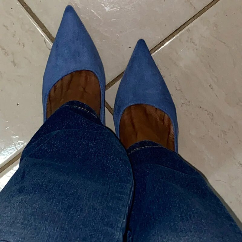 Дамски 9 см високи токчета Помпи Stripper Flock Suede Плюс размер Ескарпини Дамски сватбени булчински токчета Ескарпини Зелени сини жълти обувки