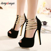 Szexi magassarkú női cipő Platform Peep Toe esküvői cipő Női pumpák Fekete piros cipő Női magassarkú cipő 34-43tacones mujer