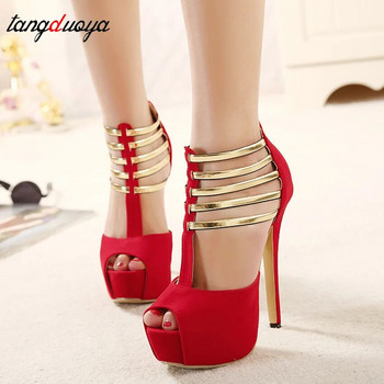Секси дамски обувки на висок ток Сватбени обувки с платформа с отворени пръсти Дамски помпи Черни червени обувки Дамски обувки на висок ток 34-43tacones mujer