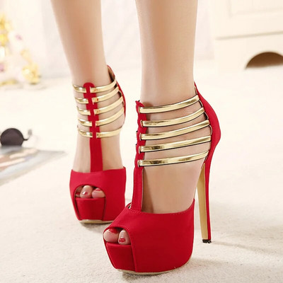 Szexi magassarkú női cipő Platform Peep Toe esküvői cipő Női pumpák Fekete piros cipő Női magassarkú cipő 34-43tacones mujer