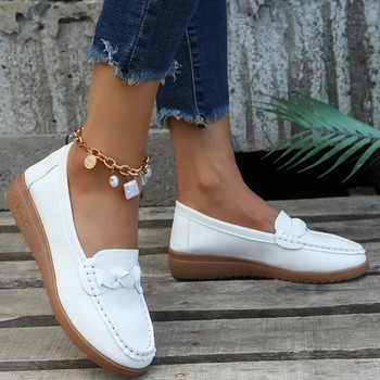 Γυναικεία παπούτσια Slip On Μαλακό Δερμάτινο Αθλητικά Παπούτσια Plus Size Flat Παπούτσια Γυναικεία χαμηλά τακούνια Chaussure Femme 2024 New White Loafers Women