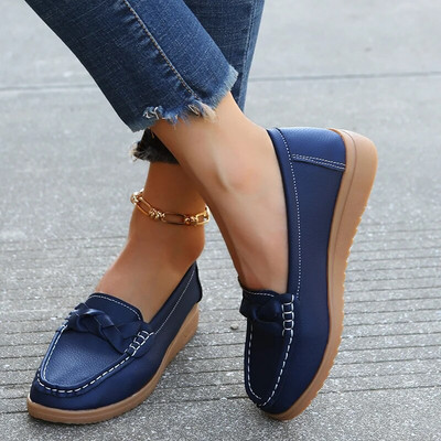 Γυναικεία παπούτσια Slip On Μαλακό Δερμάτινο Αθλητικά Παπούτσια Plus Size Flat Παπούτσια Γυναικεία χαμηλά τακούνια Chaussure Femme 2024 New White Loafers Women