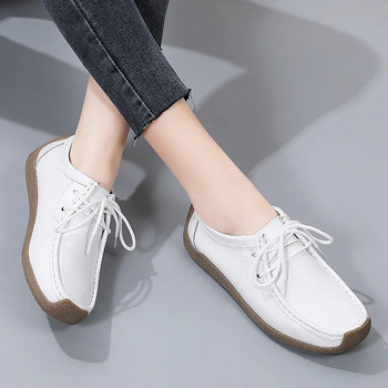 2023 г. Трансгранични нови бобови обувки Дамски обувки за майка от телешка кожа с мека подметка Ежедневни обувки Единични обувки с връзки