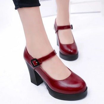 Дамски обувки на ток Дамски помпи на платформа Пролет Лято Обувки с катарама с плитка уста Обувки с кръгли пръсти за жени 2023 г.