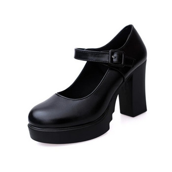 Дамски обувки на ток Дамски помпи на платформа Пролет Лято Обувки с катарама с плитка уста Обувки с кръгли пръсти за жени 2023 г.