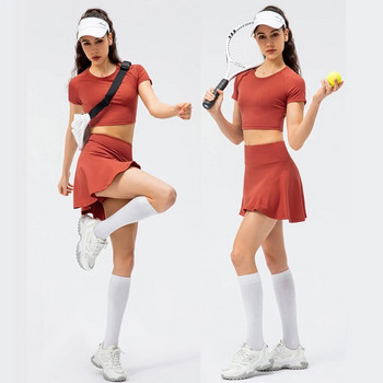 Къси поли Тенис пола Лятна фитнес плътна разтеглива дишаща тенис облекло за голф Дамска тенис рокля Модна мини пола
