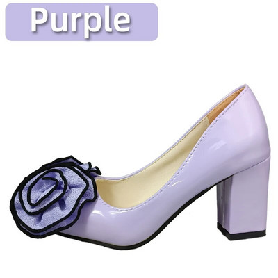Aphixta Orange Big Rose Flowers 7cm Τετράγωνα Τακούνια Pumps Γυναικεία Παπούτσια Φοιτητικά και Ενήλικα Μυτερά Δάχτυλα Super Big Size 30-50