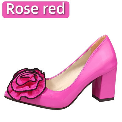 Aphixta Orange Big Rose Flowers 7cm Τετράγωνα Τακούνια Pumps Γυναικεία Παπούτσια Φοιτητικά και Ενήλικα Μυτερά Δάχτυλα Super Big Size 30-50