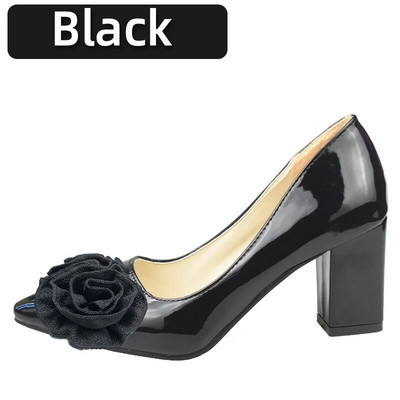 Aphixta Orange Big Rose Flowers 7cm Τετράγωνα Τακούνια Pumps Γυναικεία Παπούτσια Φοιτητικά και Ενήλικα Μυτερά Δάχτυλα Super Big Size 30-50
