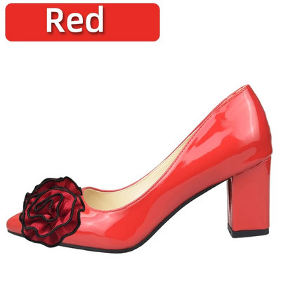 Aphixta Orange Big Rose Flowers 7cm Τετράγωνα Τακούνια Pumps Γυναικεία Παπούτσια Φοιτητικά και Ενήλικα Μυτερά Δάχτυλα Super Big Size 30-50