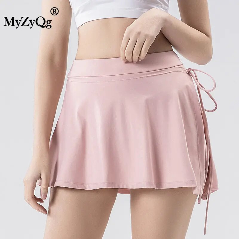 Дамска спортна йога бадминтон тенис пола Антифалшива къса ултра-къса мини пола със странична цепка от две части Спортно облекло