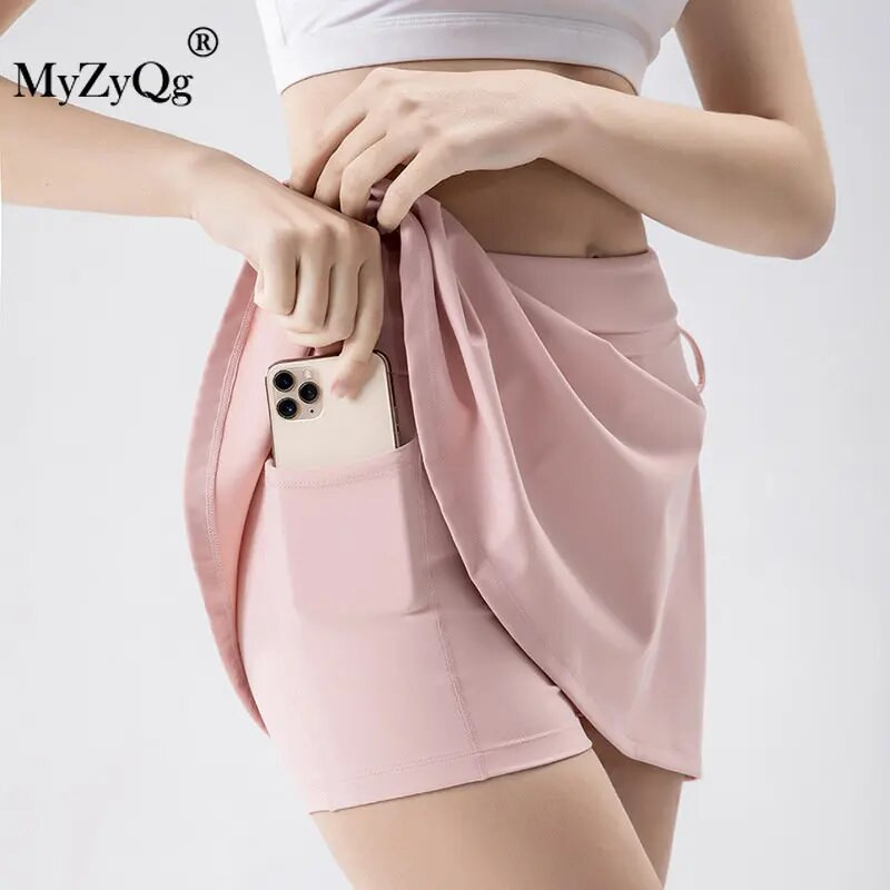 Дамска спортна йога бадминтон тенис пола Антифалшива къса ултра-къса мини пола със странична цепка от две части Спортно облекло