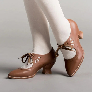 Помпи Дамски обувки Лято 2023 г. Дамски плитки луксозни сандали с широк ток и връзки Офис дамски елегантни удобни дамски обувки