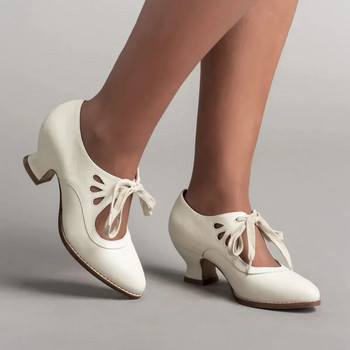 Помпи Дамски обувки Лято 2023 г. Дамски плитки луксозни сандали с широк ток и връзки Офис дамски елегантни удобни дамски обувки