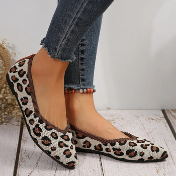 Дамски плетени обувки с леопардови щампи Големи размери с остри пръсти Плитки мокасини Дамски леки неплъзгащи се мрежести ежедневни обувки