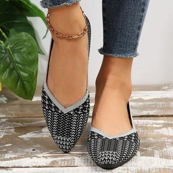 Γυναικεία λεοπάρ στάμπες πλεκτά φλατ παπούτσια Μεγάλο μέγεθος με μυτερή μύτη Ρηχά Loafers Γυναικεία ελαφριά αντιολισθητικά παπούτσια casual με πλέγμα