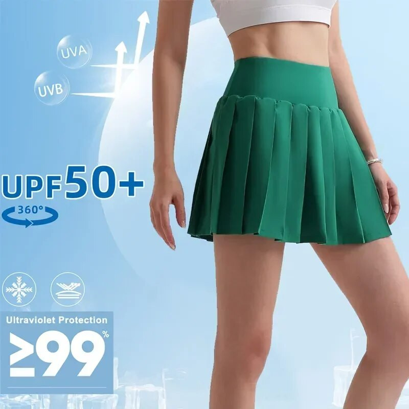 Sievietēm Vidukļa kabata Teniss Skort Bikses Golfs Badmintons Augsts Īss Mini Zem Vasaras Sporta Joga Plisēta