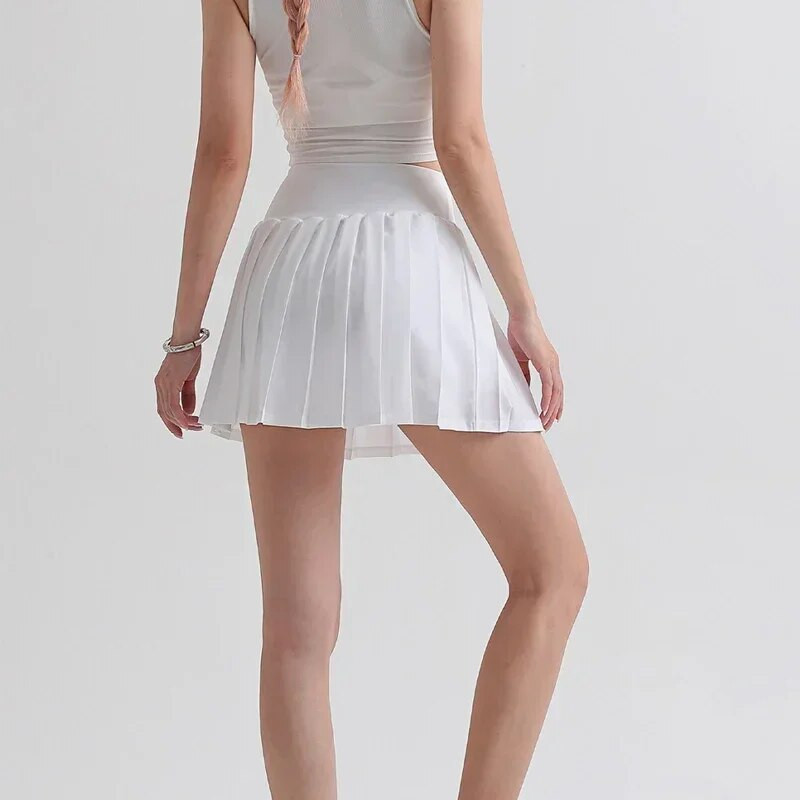 Sievietēm Vidukļa kabata Teniss Skort Bikses Golfs Badmintons Augsts Īss Mini Zem Vasaras Sporta Joga Plisēta