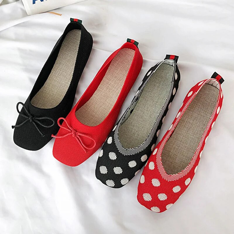 2023. gada mīkstie apavi sievietēm, pavasarīgi, elastīgi, adīti baleta apavi Sieviešu plakani apavi Modes tauriņš, mezgls, sieta braukšana, mocasīni