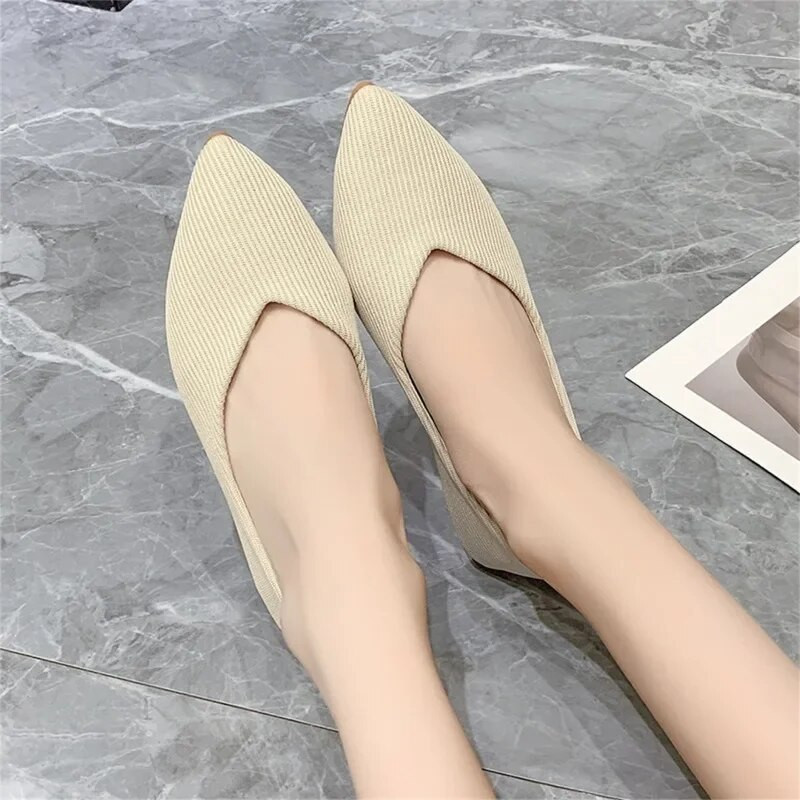 Naujas madingas kvėpuojantis tamprus audinys, baleto plokščiaekranis audinys, moteriškas tinklelis, laisvalaikio minkštas guminis padas, smailus pirštas, slydimas ant loafers valčių batų