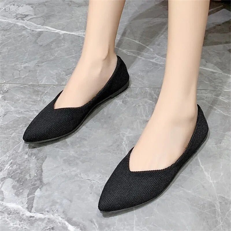 Naujas madingas kvėpuojantis tamprus audinys, baleto plokščiaekranis audinys, moteriškas tinklelis, laisvalaikio minkštas guminis padas, smailus pirštas, slydimas ant loafers valčių batų