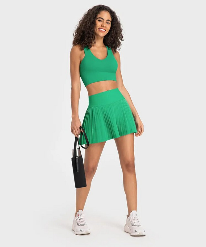 Sieviešu vienkrāsains vasaras tenisa apģērbs Seksīgs sacīkšu krūšturis kroku svārki Divdaļīgs sporta komplekts Sporta tērps Sieviešu elpojošs sporta apģērbs