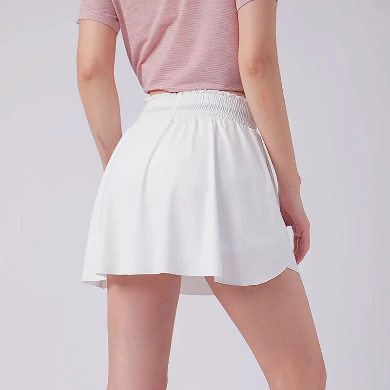 Sieviešu jogas skorts 2 vienā skriešanai, atlētisks treniņš, riteņbraukšanas šorti sporta zāle tenisa svārki vasaras fitnesa golfa īsa kleita