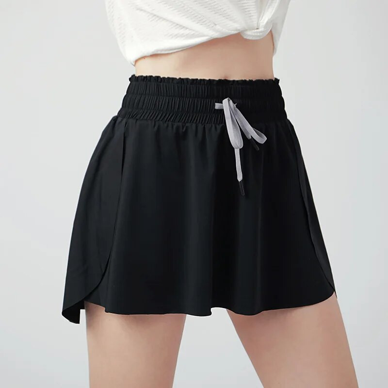 Sieviešu jogas skorts 2 vienā skriešanai, atlētisks treniņš, riteņbraukšanas šorti sporta zāle tenisa svārki vasaras fitnesa golfa īsa kleita