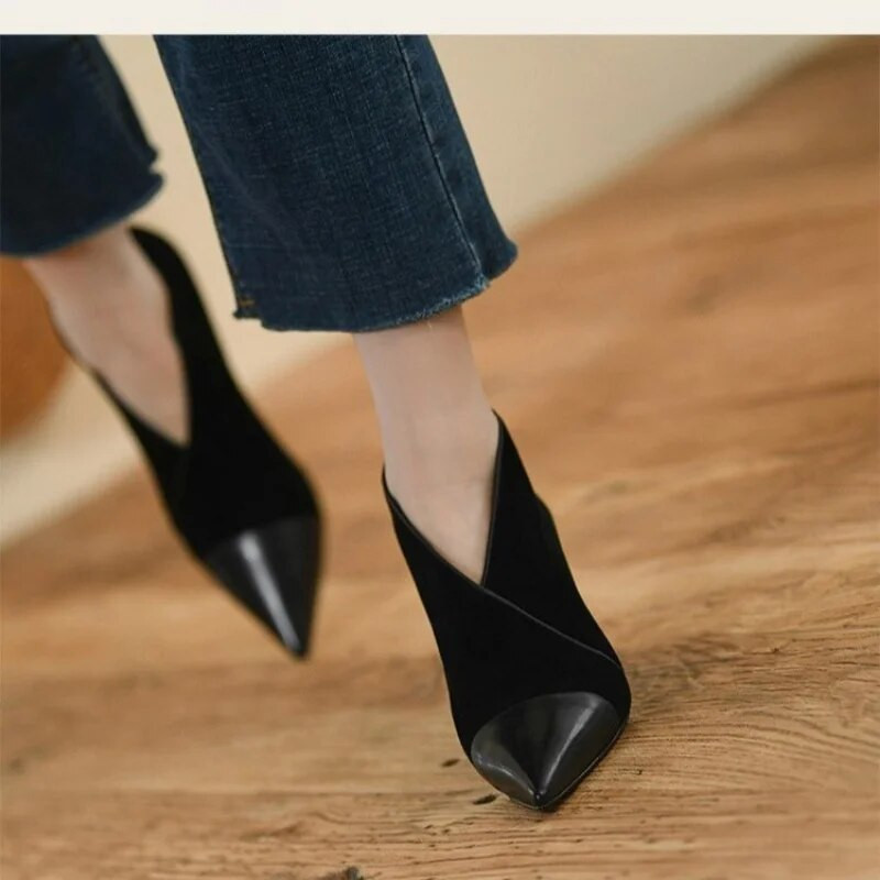 2023 Пролет/Есен Дамски обувки Обувки с остър връх Обувки на висок ток Дамски ретро боти до глезена за жени Масивни елегантни модерни ботуши