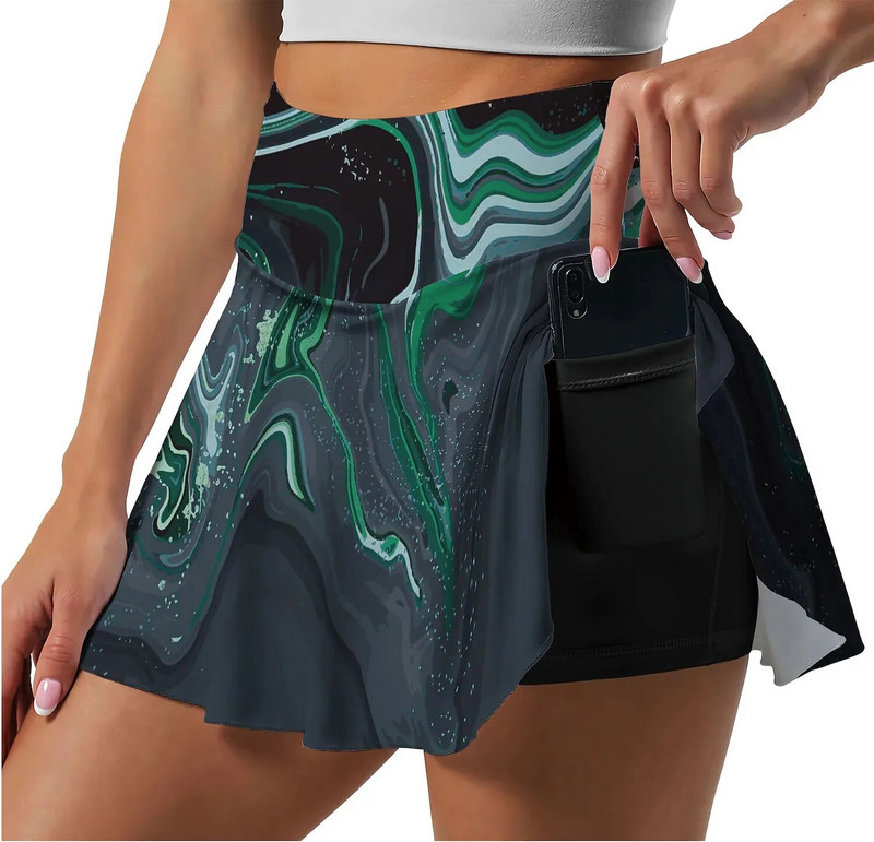 Sieviešu tenisa svārki Badmintona golfa kroku svārki ar 2 kabatām sporta apģērbs ar augstu vidukli Divslāņu fitnesa šorti svārki