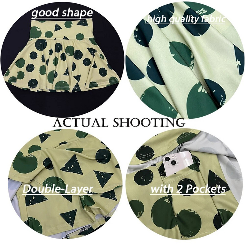 Sieviešu tenisa svārki Badmintona golfa kroku svārki ar 2 kabatām sporta apģērbs ar augstu vidukli Divslāņu fitnesa šorti svārki